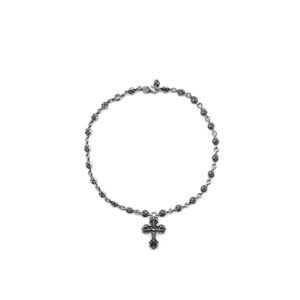 Chrome Hearts Silver Crossball Necklace With Filigree Cross Pendant