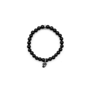 Chrome Hearts 6mm Obsidian Silver Tongue Beaded Bracelet