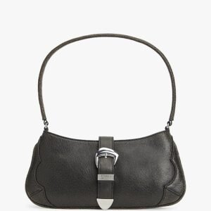 Abstract Buckle Cracked Leather Shoulder Bag