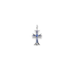 Chrome Hearts 18K White Gold Blue Saph Tiny Cross Charm Pendant