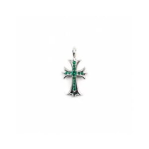 Chrome Hearts 18K White Gold Emerald Tiny Cross Pendant