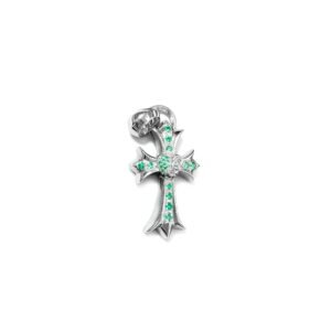 Chrome Hearts 18K White Gold Emerald Vine Heart Cross Charm Pendant