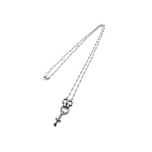 Chrome Hearts 18K White Gold Twist Belly Chain With Silver Babyfat Cross