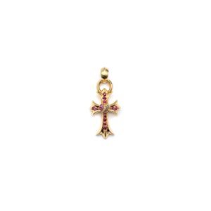 Chrome Hearts 22K Gold Ruby Vine Hearts Cross Charm Pendant