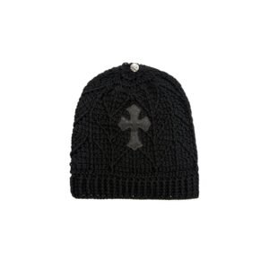 Chrome Hearts Cashmere Cross Leather Patch Black Beanie