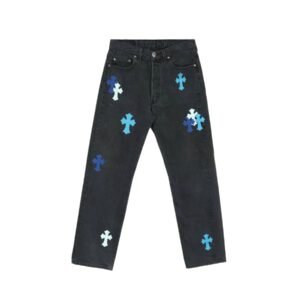 Chrome Hearts London Exclusive Jeans with Blue Leather Cross Patch