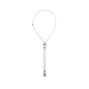 Chrome Hearts Mikimoto 18K White Gold Cross Bolo Tie Necklace