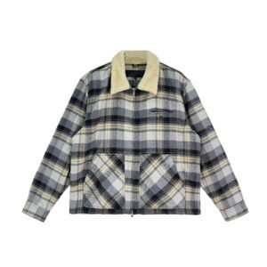 Chrome Hearts Plaid Flannel Fur Collar Zip Up Jacket