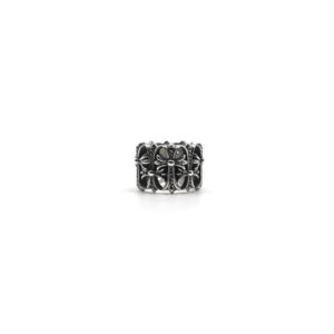 Chrome Hearts Silver Black Diamond Cemetery Cross Ring