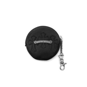 Chrome Hearts Triple Cross Patch Scroll Label Clip Chain Round Wallet