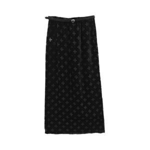 Chrome Hearts Velvet Black Tonal Monogram Maxi Skirts With Belt